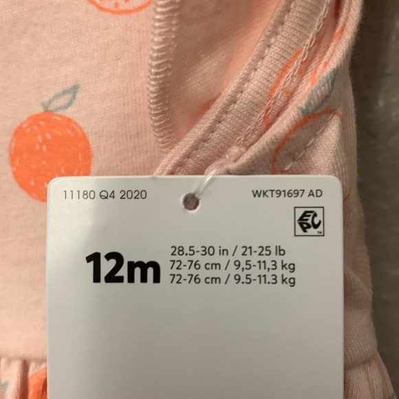 Carter’s baby girl Spring Summer romper Oranges Citrus print 12 months - Picture 6 of 10